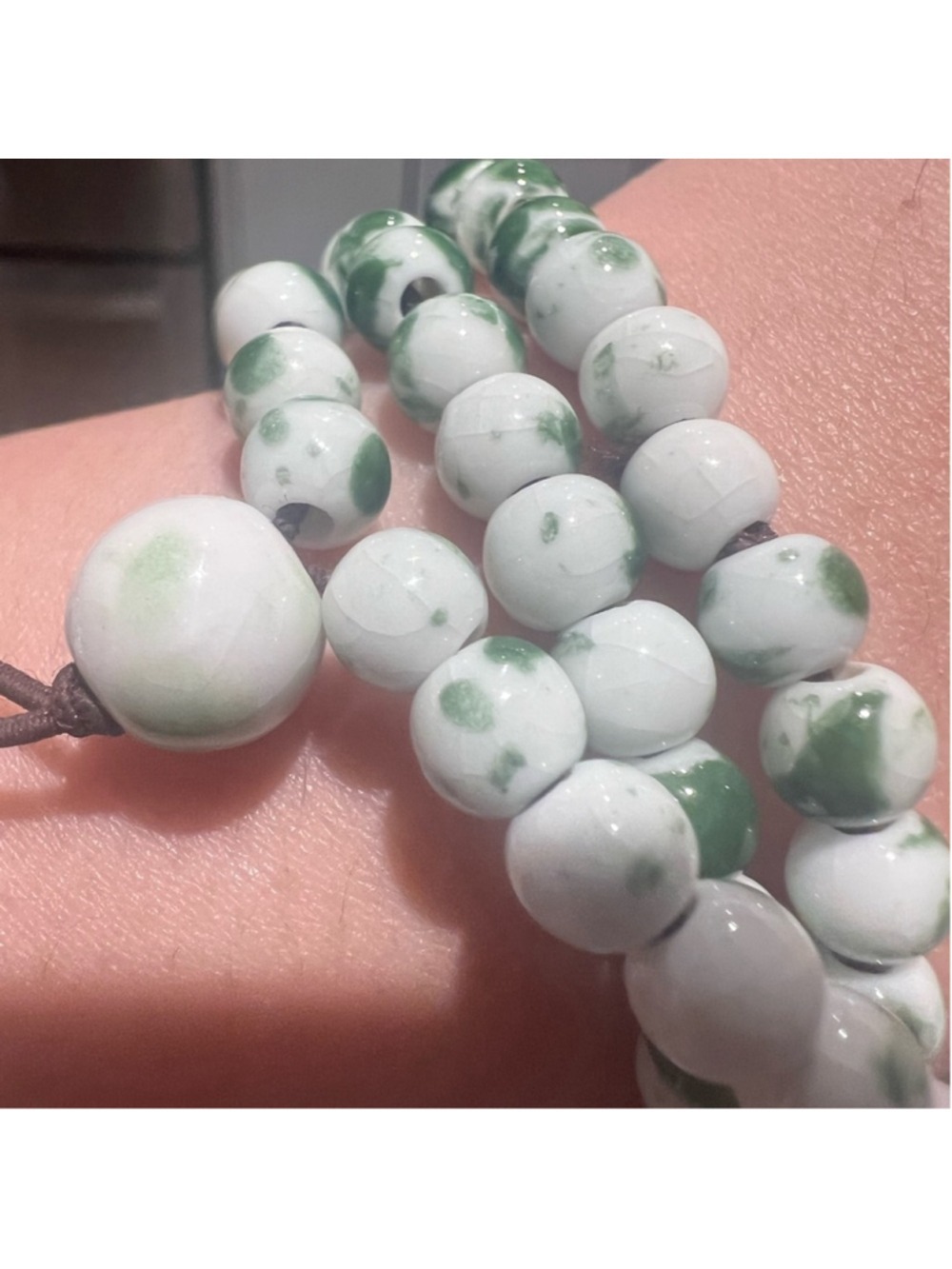 Ceramic Bead Wrap Bracelet White Green Porcelain Handmade Artisan Jewelry - Picture 5 of 5